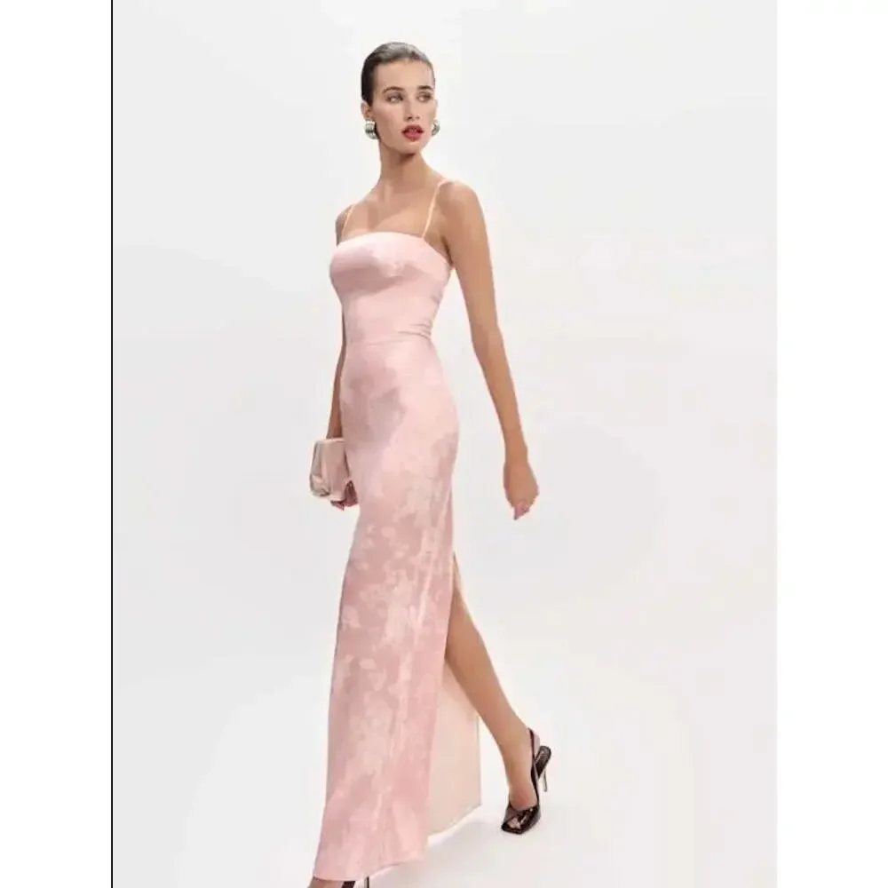 Reformation Frankie Floral Jacquard Satin Slip Maxi Dress Light Pink Size 10 - Picture 3 of 15